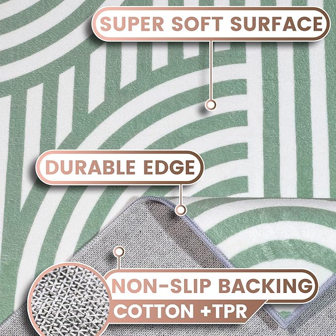 Washable 8x10 Modern Area Rug for Living Room, Sage Green Minimalist Aesthetic Abstract Boho Large Rugs, Ultra-thin Low Pile Soft Nonslip Indoor Floor Carpet for Office Bedroom Playroom Classroom Dorm