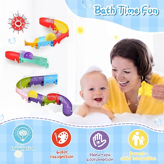 Toddler Bath Toys, Bathtub Toys Ball Slide Track, DIY Shower Toys with Suction Cups, Christmas Birthday Bath Fun Time Gifts Toys for Girls and Boys Age 2 3 4 5 6