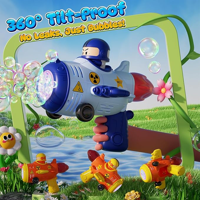 2 Pack Transformable Airplane Bubble Gun for Kids, 3-in-1 Bubble Blower Machines Toys with One-Click Transformation, LED Lights, and Rich Bubble Output, Ideal for Outdoor Play, Parties, Gifts