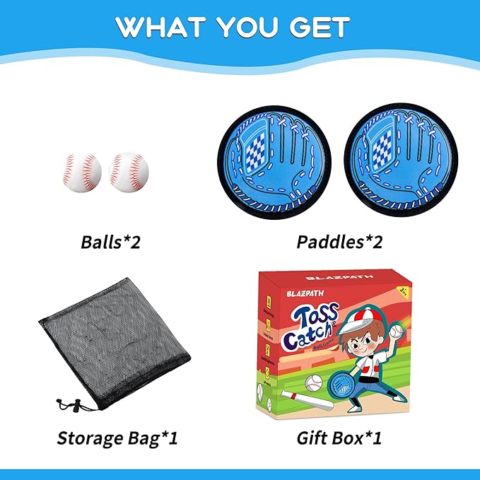 Toss and Catch Soft Ball Game Set Toys for Kids 3 4 5 6 Boy Girl, Toddler Baby Beginner Sticky Baseball Softball Catcher Glove Mitt Pad Paddle, Outdoor Indoor Tennis Ball Catching Sports Toys