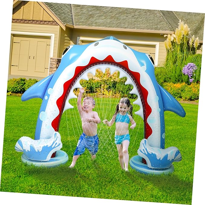 Toyvian Inflatable Arch Sprinkler Shark, 95.4 x 78.7 Summer Outdoor Sprinkler Water Toys for Kids, Large Water Sprinkler Toys for Boys & Girls