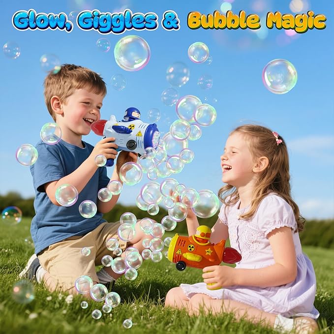 2 Pack Transformable Airplane Bubble Gun for Kids, 3-in-1 Bubble Blower Machines Toys with One-Click Transformation, LED Lights, and Rich Bubble Output, Ideal for Outdoor Play, Parties, Gifts