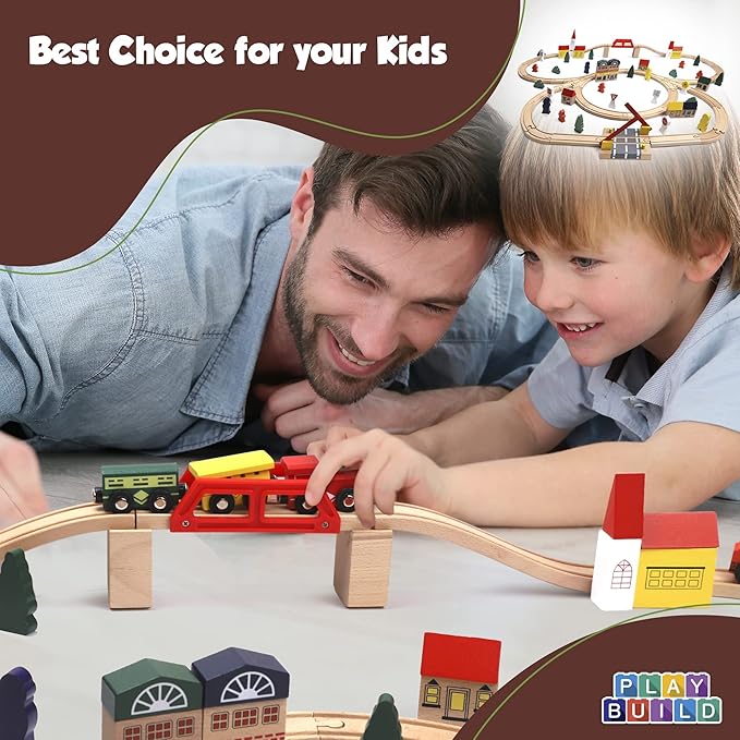 Wooden Train Set, Complete Toddler Train Set, Interactive Play & Learn Set, Creative Wooden Train Track Design, Premium Quality, Ages 3+ (100 Piece Set)