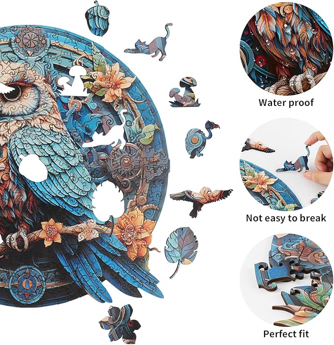 Wooden Puzzles for Adults,Wise Owl (L-344pcs) Wooden Jigsaw Puzzles, 13.5*13.1 in Unique Shaped Animal Wood Puzzles Adults, Wooden Animal Puzzles for Kids Birthday Gifts Family Puzzle Games