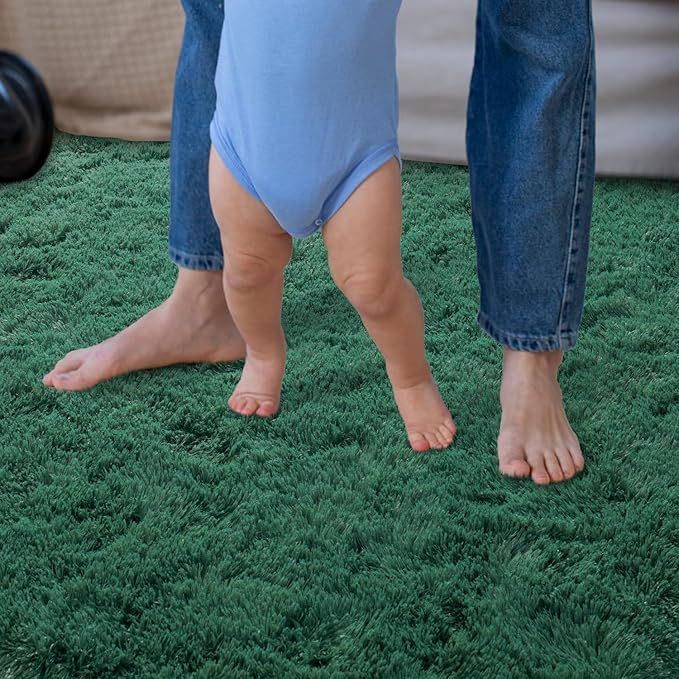 Super Soft Area Rugs for Living Room, 4x6 Feet Modern Shag Dark Green Rug, Fluffy Plush Non-Slip Green Carpet for Girls Boys Teens, Kids Home Decor for Bedroom Dorm Nursery Classroom, Carpets