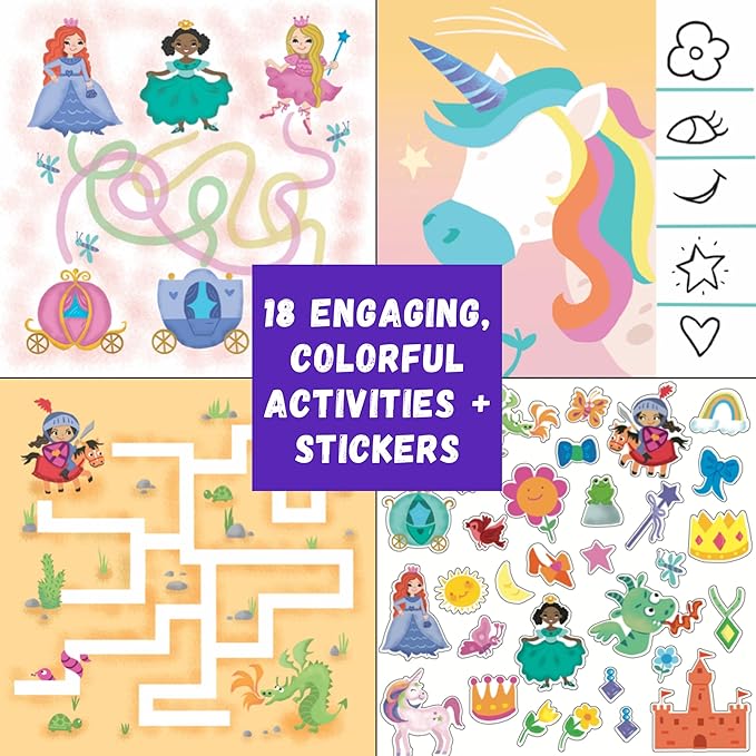 Kids Travel Educational Activity Book with Washable Markers - Car and Airplane Activities, Learning Toys for Toddlers- Reusable Stickers for Ages 4, 5, 6 (Jungle & 2 Extra Books)
