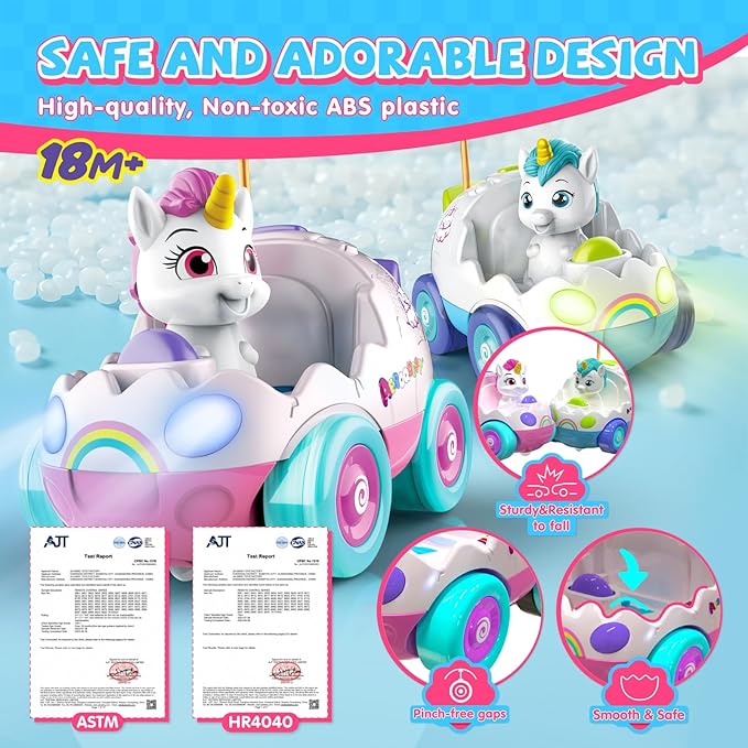 Remote Control Car for Toddlers 1-3,2 Pack Unicorn RC Cars Toys with LED Lights & Music for Toddlers Ages 2-4 Cute Birthday Gifts Toys for Girls 2 3 4 5 Years Old (Unicorn)