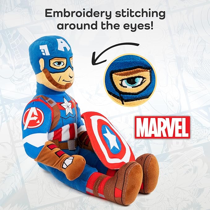 Jay Franco Marvel Super Hero Adventures Toddler Captain America Plush Stuffed Pillow Buddy - Super Soft Polyester Microfiber, 20 inch (Official Marvel Product)