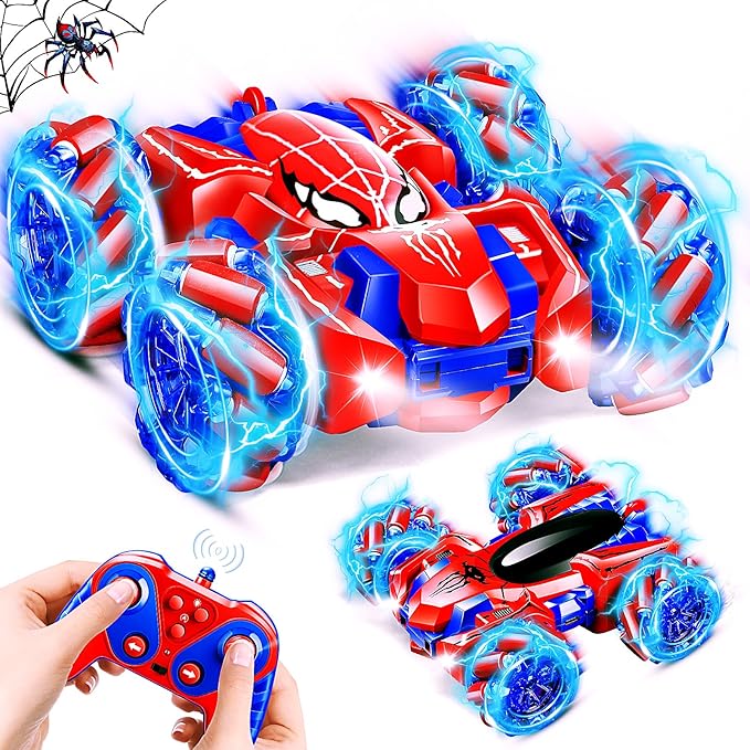 Remote Control Car for Kids - Spider 360° Flip Double-Sided RC Car, 4WD Rechargeable Drift Racing Toy with Strip Lights & Headlights - Birthday Gifts for Boys Girls Ages 4-12