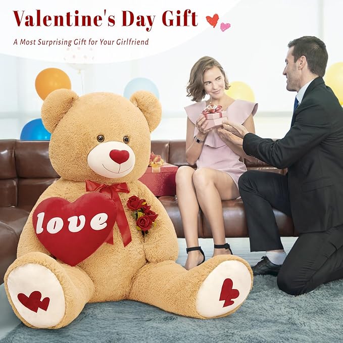 MorisMos Love Heart Giant Teddy Bear 5FT, Red Heart Large Bear Plush for Girlfriend Valentine 5 Foot Stuffed Animal Gift for Boyfriend Kids, 59inch