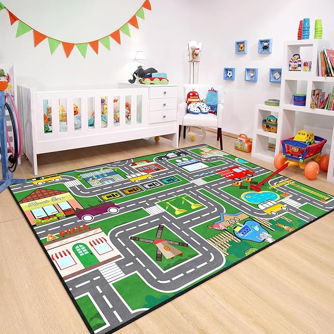 Kids Carpet City Play Mat - Cars Rugs for Boys Room Road Rug for Kids Car Track Rug for Bedroom Car Mat for Kids Toy Cars, 5x7 Feet