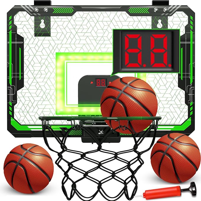 GMAOPHY Mini Basketball Hoop with Electronic Scoreboard Over The Door, Basketball Hoop Indoor for 5 6 7 8 9 10+ Year Old Boys Kids, Birthday Gift Sport Toys