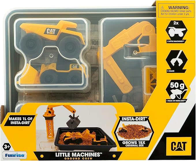 CAT Construction Toys Little Machines Ground Crew Playset with Insta-Dirt - Sensory Toys for Kids Ages 3 and Up - 15X Fast-Growing Dirt Compound & 2 Vehicles - Ideal Gift for Boys & Girls