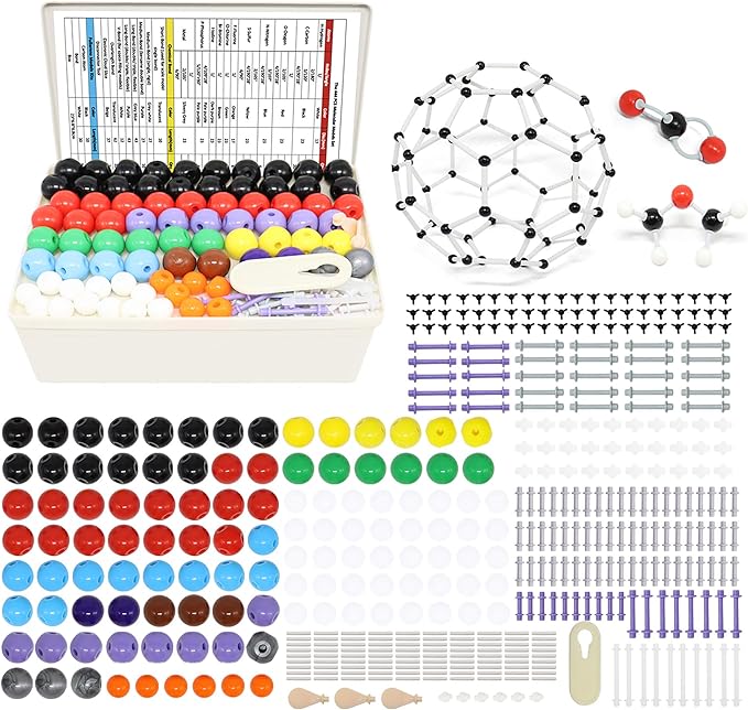 RELIANCER Molecular Model Kit,444PCS Organic Molecular Chemistry Set w/C60,Atoms,Bonds,Molecular Structures Building Kit for Chemistry Learning,STEM Science Kits for Teachers,Students,Young Scientists