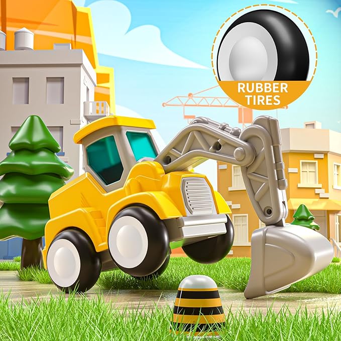 Construction Vehicle Trucks Toys for Toddlers 3-5, 4 PCS Car Trucks for Toddlers Boys Girls with Flexible Joints, Kids Toddlers Toys for 3 4 5 6 Years Old Boys Girls Birthday Gifts