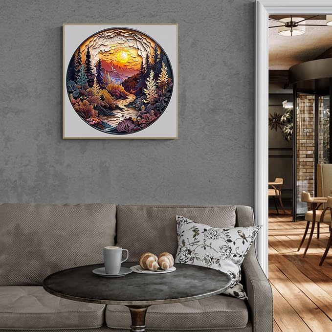 Wooden Puzzle for Adults-3D Sunset Forest Wooden Puzzle Unique Shape Advanced Animal Jigsaw Puzzle for Adults and Kids,Best Gift,Wood Puzzles,Challenge Wooden Jigsaw Puzzle (M-11.4 * 11.4in-200pcs)