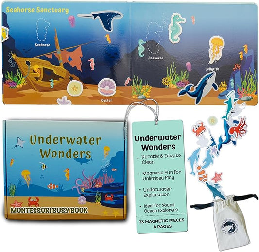 Motessory Preschool Busy Book – Ocean Adventures Busy Book for Toddlers 3-5 Years Old with 8 Magnetic Pages and Figurines – Educational Toddler Montessori Toys for Home, Kindergarten, Travel