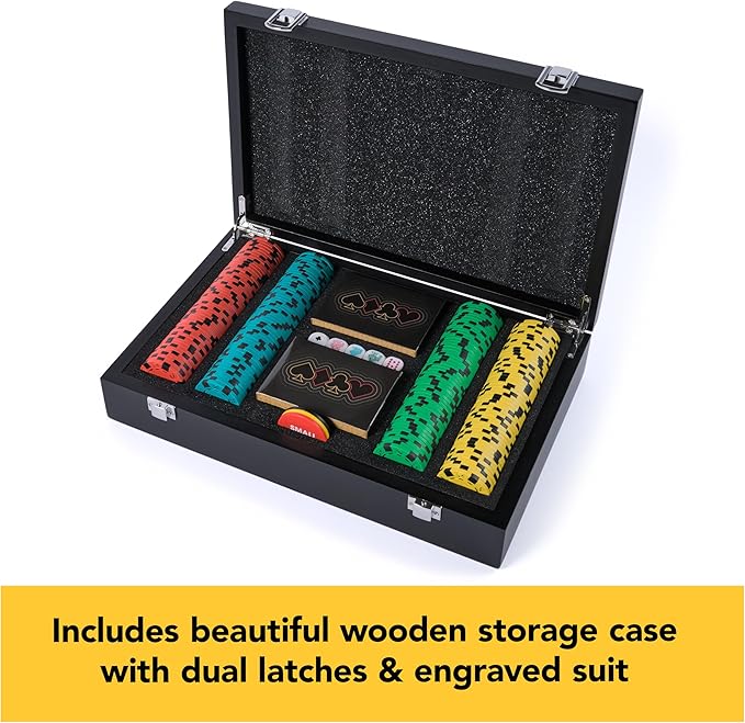 Spin Master Games, Cardinal Legacy Deluxe 200-Piece Poker Set, Premium Dual-Toned Poker Chips in Wooden Storage Case, 2-10 Players, for Ages 10 & Up