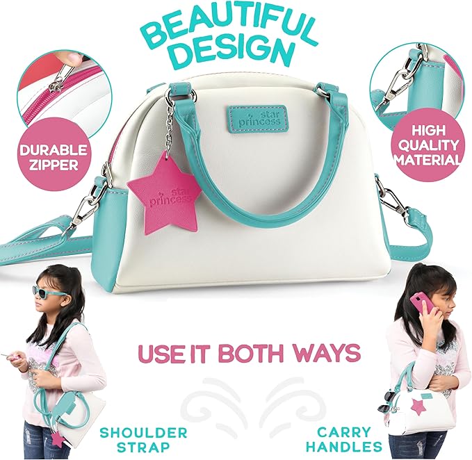 Play Purse for Girls and Toddlers - Little Girls Toys Pretend Play Accessories: Toy Phone, Wallet, Credit Cards, Keys, Pretend Makeup for Role Playing Toys for Girls Ages 3 4 5 6 7 8 Years and Up