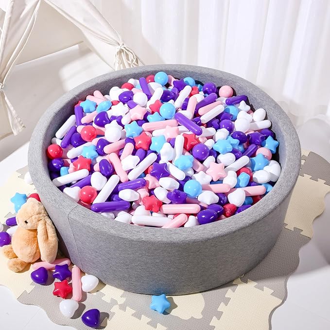 STARBOLO Ball Pit Balls Assorted Shapes for Toddlers - Macaron 200 Ball Pit Balls Crush Proof Plastic Toy Balls for Toddlers Ball Pits, Ball Pit Play Tent, Baby Pool Water Toys(Mixed 5 Colors)
