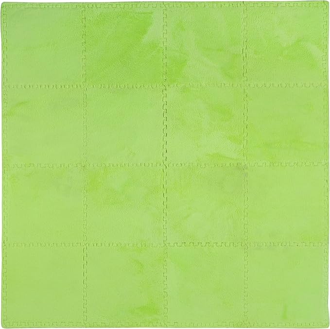 16 Piece Carpet Squares Puzzle Mat 49" x 49" Plush Interlocking Carpet Tiles, Foam Floor Tiles for Baby Play Mat - Kids Soft Play Floor Mats, Anti Slip Jigsaw Flooring Playmat Playroom Rug (Green)