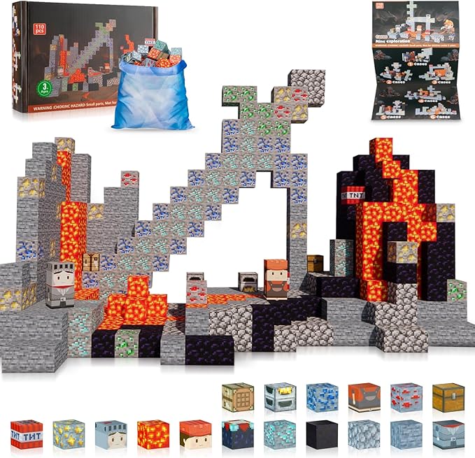 Magnetic Blocks-110pcs Build Mine Magic Magnet 3D Craft World Set,Magnetic Blocks Le Building go Toys for Kids,STEM Sensory Toys for Toddlers Birthday Gifts,Constructions Toys for Boys & Girls Age 3+