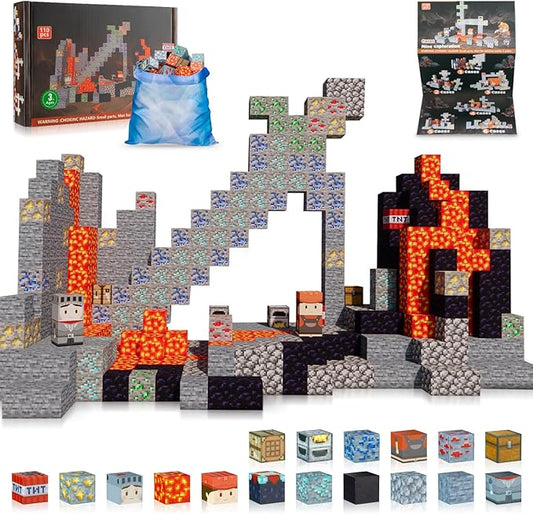 Magnetic Blocks-110pcs Build Mine Magic Magnet 3D Craft World Set,Magnetic Blocks Le Building go Toys for Kids,STEM Sensory Toys for Toddlers Birthday Gifts,Constructions Toys for Boys & Girls Age 3+