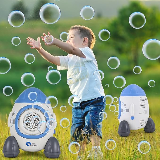 Bubbles Machine for Kids Toddlers Age3 4 5 Years Old Birthday Valentines Day Gifts Unique Cute Baby Outdoor Blue Rocket Bubble Maker Toya Outside Toy Bath Bathtub Blower Game Little Girl Boy Easter