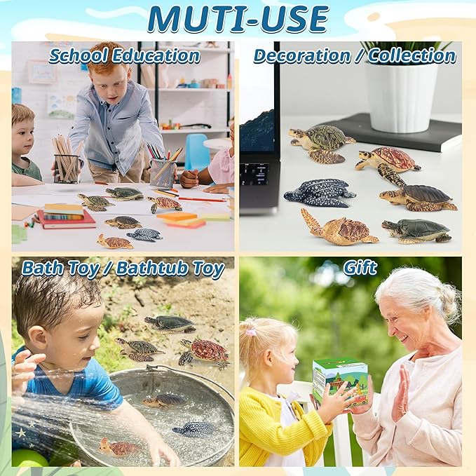 Toymany 6PCS Realistic Sea Turtle Figurines, Plastic Ocean Sea Animals Figures Set Includes of Turtles, Educational Toy Cake Toppers Christmas Birthday Gift for Kids Toddlers