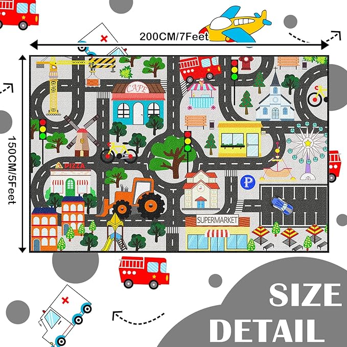 Kids Carpet for Bedroom - Car Rug 5x7 Feet, Kid Educational Traffic Carpet Town City Road Map Carpet, Kids Rug for Playroom Bedroom Boys, Car Mats for Playroom Classroom