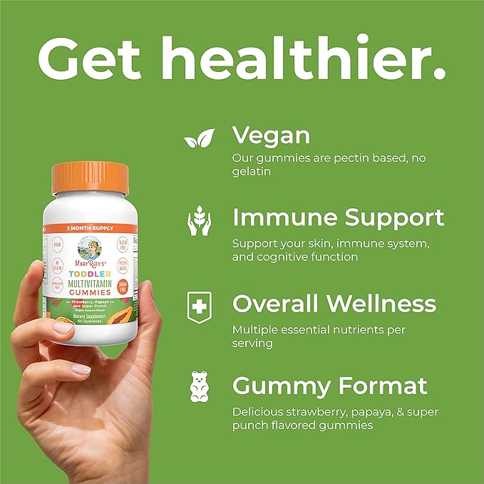 MaryRuth Organics Sugar Free Vitamin Gummies for Kids Age 2 | 2 Month Supply Multivitamin with Vitamin C, D3, Zinc | 1 Gummy Per Day | Toddler Vitamins | Sugar Free | Vegan | Non GMO | 60 Count