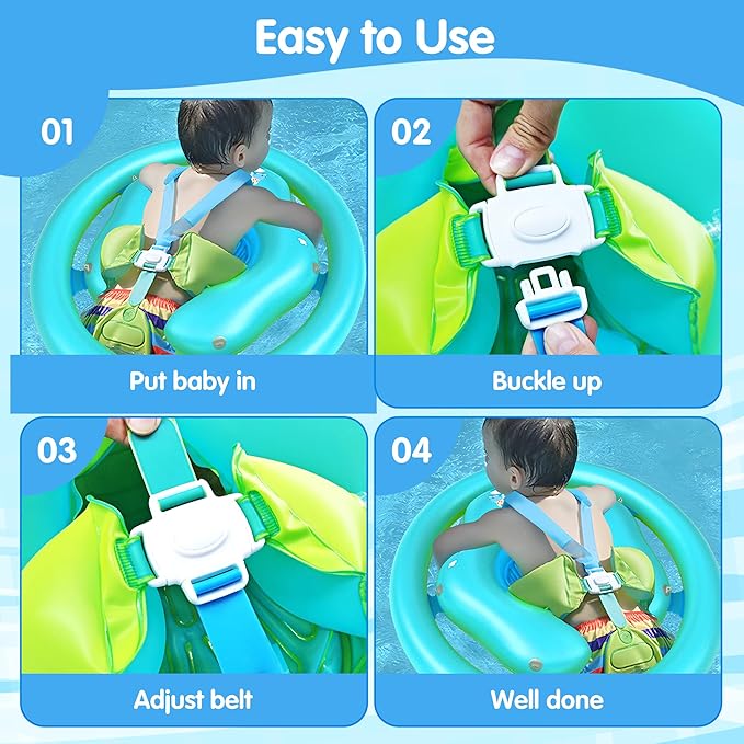 ZIZZ Baby Pool Float with Canopy - 2025 New Inflatable Baby Swim Float with UPF50+Sun Protection, Baby Infant Pool Float with Toy Play Console Adjustable Seat for Toddler Kids Aged 6-36 Months