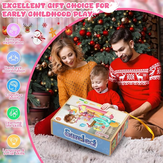 Play Sink with Running Water, 4-in-1 Water Table Toy with Slide Track, Magnetic Fishing Game Floating Toys for Water Play for Kids Toddlers 1-3 3-8 (Pink)