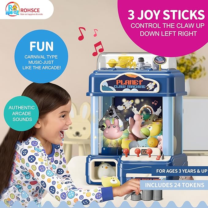 Claw Machine for Kids – Large Toy Claw Machine with Music Lights, Vending Machine Toy for Boys Girls, Includes Toys Inside, USB Rechargeable Candy Claw Game Machine for Kids Ages 4-12