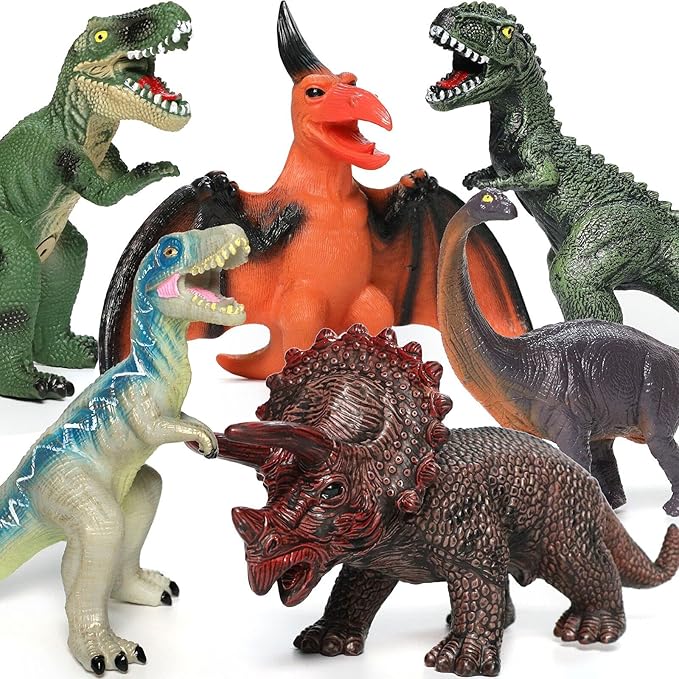 6 Piece Jumbo Dinosaur Toys for Kids 3-5 and Toddlers, Large Soft Dinosaur Toys for Lovers - Perfect Party Favors, Birthday Gifts