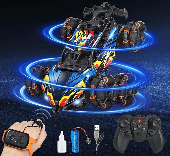 Gesture Sensing Rc Stunt Car With Light & Music, 2.4GHz Drift Stunt Remote Control Cars, 6WD Double Sided 360° Rotating Transform Off Road RC Stunt Car, Toy Car for 6-12 Year Old Boys & Girls