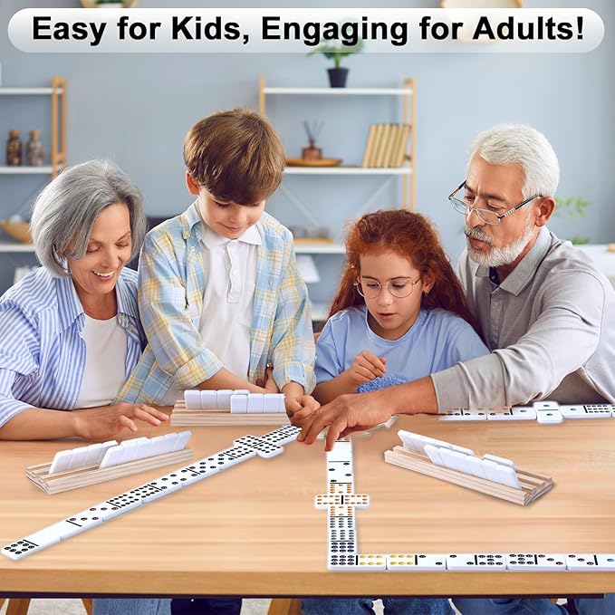 BATURU Double 12 Mexican Train Dominoes Set, Dominos Set for Adults - 91 Numer Tiles with Carry Case, Fun Board Games for Adults & Family Game Night, Travel Games, Easter Basket Stuffers (4 Racks)