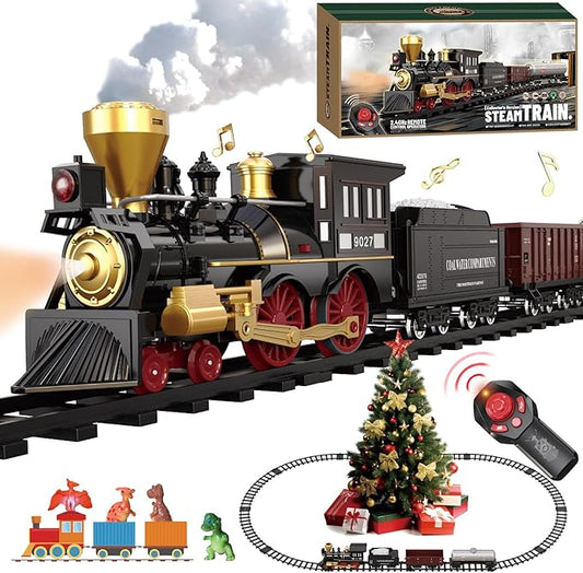 Remote Control Train Set for Kids Electric Steam Engine Locomotive, Oil Tank Train, Cargo Cars & Tracks, Realistic Smoke,Sounds & Lights, Rechargeable Birthday Gifts for Boys Girls 3 4 5 6 7+ … …