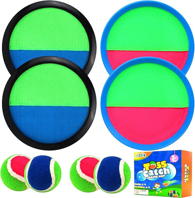 Toss and Catch Game Set, Outdoor Games with 4 Paddles 4 Balls and 1 Storage Bag, Great Outdoor Toys/Gifts for Kids, Classic Outdoor Games, Beach Games, Yard Games