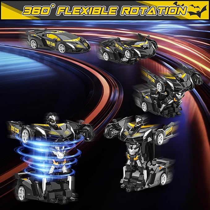 BLUEJAY Transform Rc Cars for Boys 4-7 8-12, 2.4Ghz Remote Control Car 1:18 Scale Transforming Robot, One-Button Deformation 360° Rotation Car Toy Gifts for Boys 3-5 (Bat)