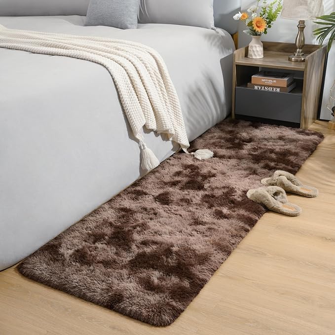 AROGAN 2x6 Feet Soft Runner Rugs for Bedroom Plush Fluffy Rug, Shag Furry Area Rug Carpet Non Shedding for Nursery Children Kids Girls Room Home Hallways Decorative, Brown and White