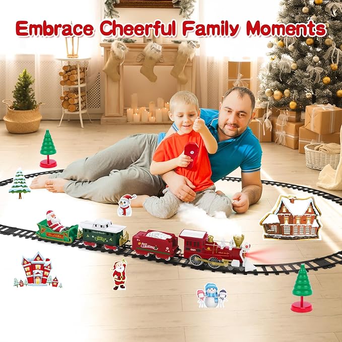 Christmas Train Set for Kids Remote Control Train with Smoke Light Sound, Steam Locomotive Railroad Carriages Rechargeable RC Toy Train, Gift for Boys and Girls