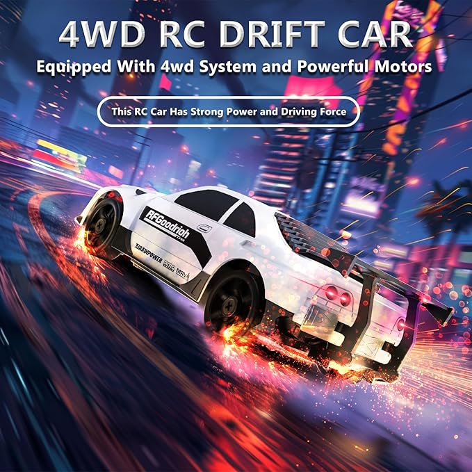 RC Drift Car 1:24 Remote Control Car 4WD 15KM/H High Speed Racing Sport Car with LED Lights RC Cars Toy Cars for Kids Boys Girls Adults Gifts Birthday Christmas Rechargeable Batteries