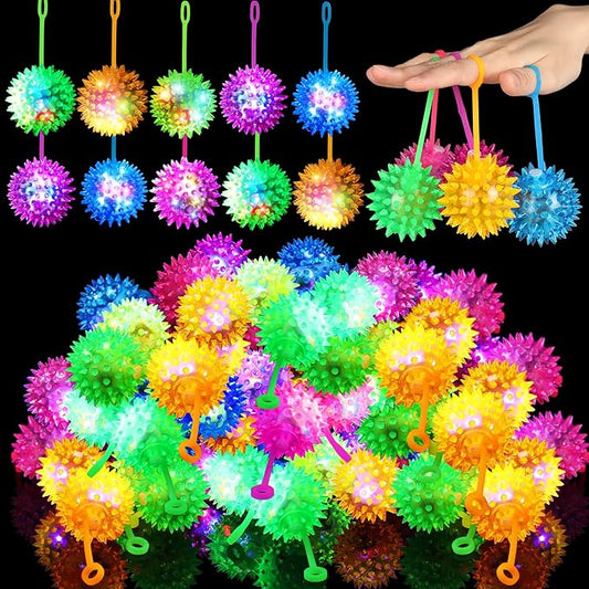 Sotiff 9 Pcs Light up Ball Spiky LED Bouncy Ball Flashing Squeaky Multicolor Puffer Toy Rubber Sensory Toy Carnival Prizes Bulk Party Favors for Teens, Adults, Children
