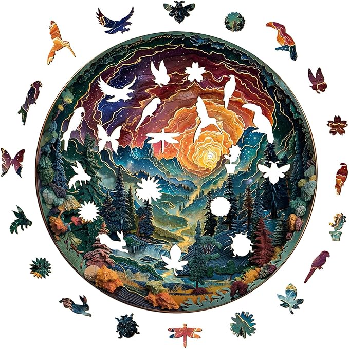 Wooden Puzzles for Adults, 3D Cave Sky (M-200pcs) Wooden Jigsaw Puzzles Kids, Unique Shaped Animal Wood Puzzles Adults Fathers Birthday Family Games 11.4 * 11.4in