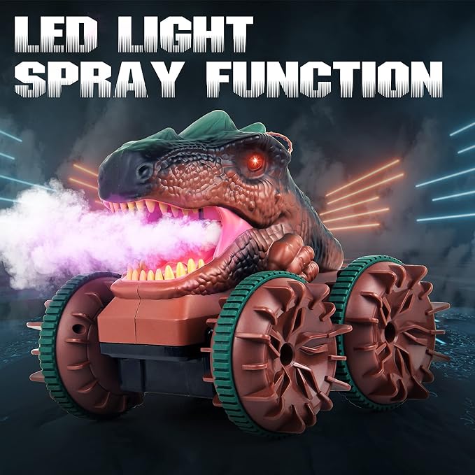 Cheerwing Remote Control Car Dinosaur Toys for Kids Boys,2.4GHz Amphibious Waterproof RC Dinosaur Car with Light,Spray,Sound 360° Rotating Function,All Terrain RC Monster Truck