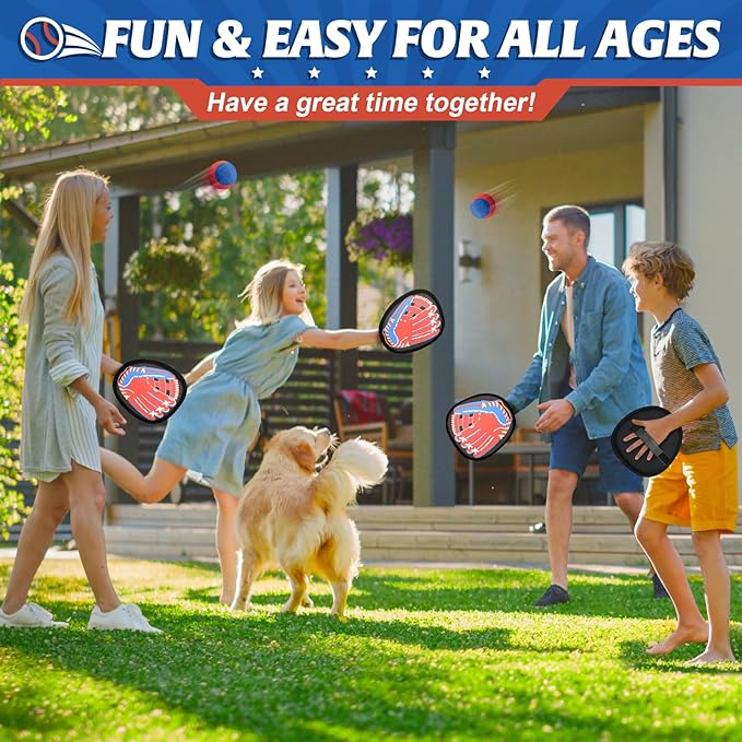 4 Packs Catch Ball Game Set, Baseball Training Glove, Outdoor Toys, Summer Beach Pool Yard Backyard Lawn Camping Sports Play Toy Games for Toddlers Kids Teens Adults Family Game, Fun Ideal Gifts