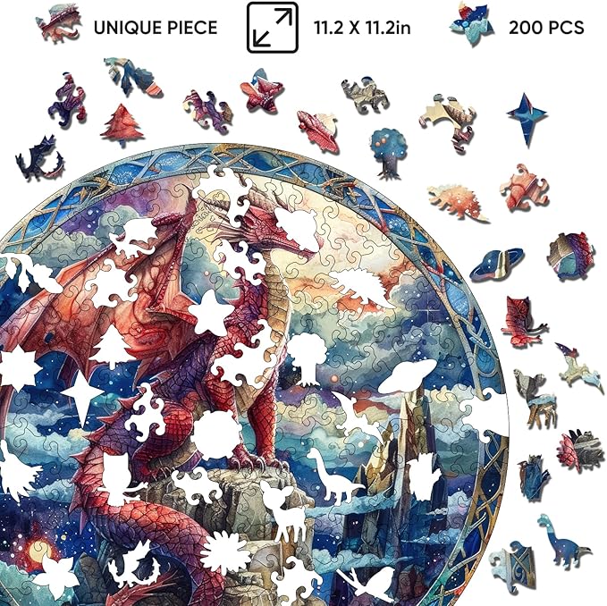 Unique Wooden Puzzle for Adults, Dragon Jigsaw Puzzles 500 Piece, Luxurious Shapes Family Reunion Puzzle for Adults and Kids, Beautiful Package, Best Gift for Family Friends Royal 16.5x16.5in