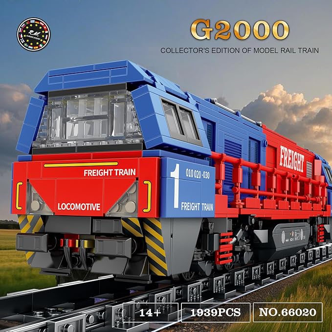 Train Building Sets with Base,G2000 Freight Train,Locomotive City Truck Model Kit 66021,Model for Adult Car Lovers,Gift Ideas for Girls Boys Home Décor,1980 PCS
