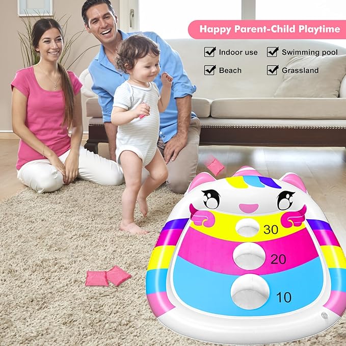Unicorn Kids Fun Pool Toys,Inflatable Cornhole Board Floating Water Game Outdoor Swim Play for Adults Family,Cool Summer Party Gift for 6 7 8 9 10 12 Year Old Boy Girl Teen